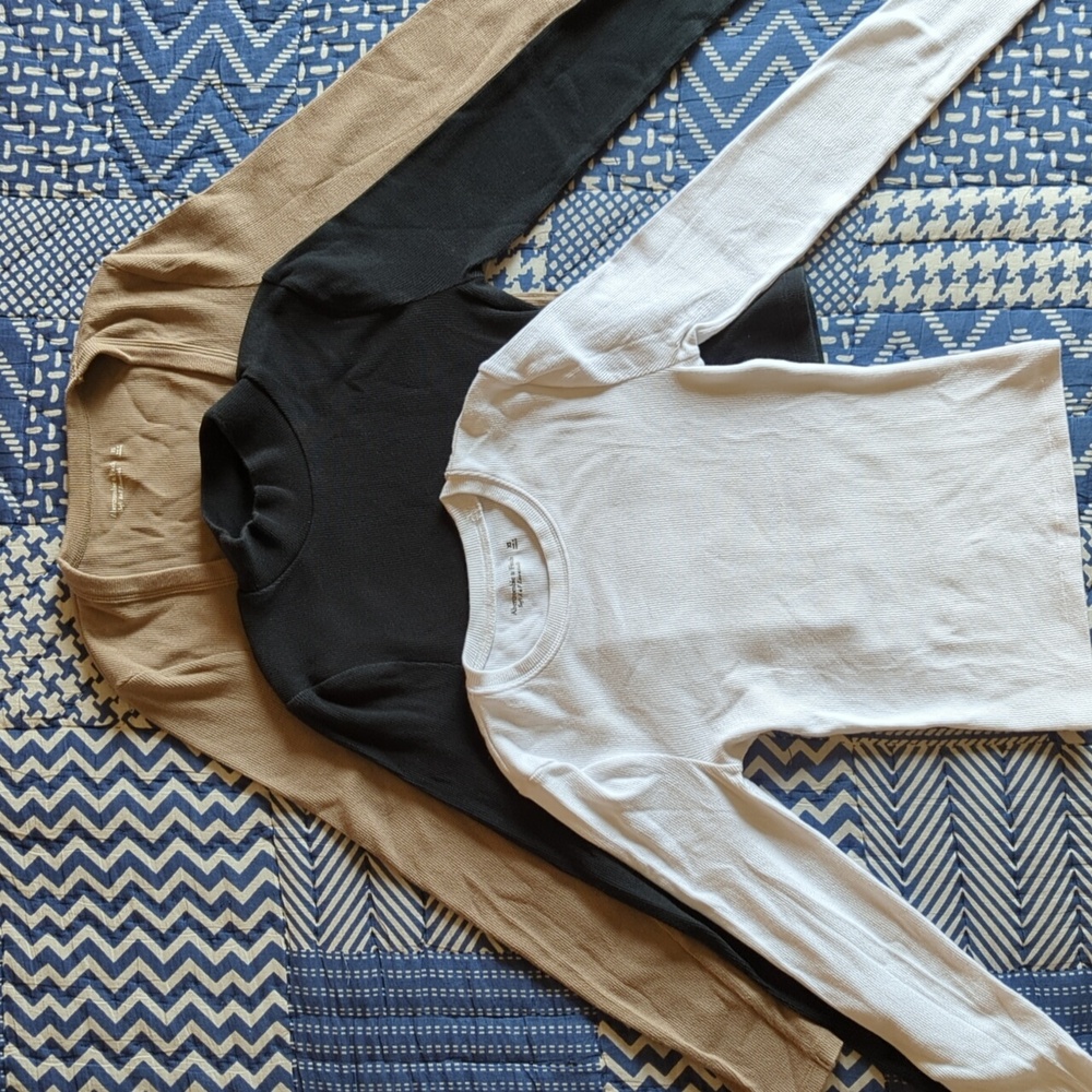 Abercrombie And Fitch Set of Three Long Sleeve Tops - Black, White, Tan